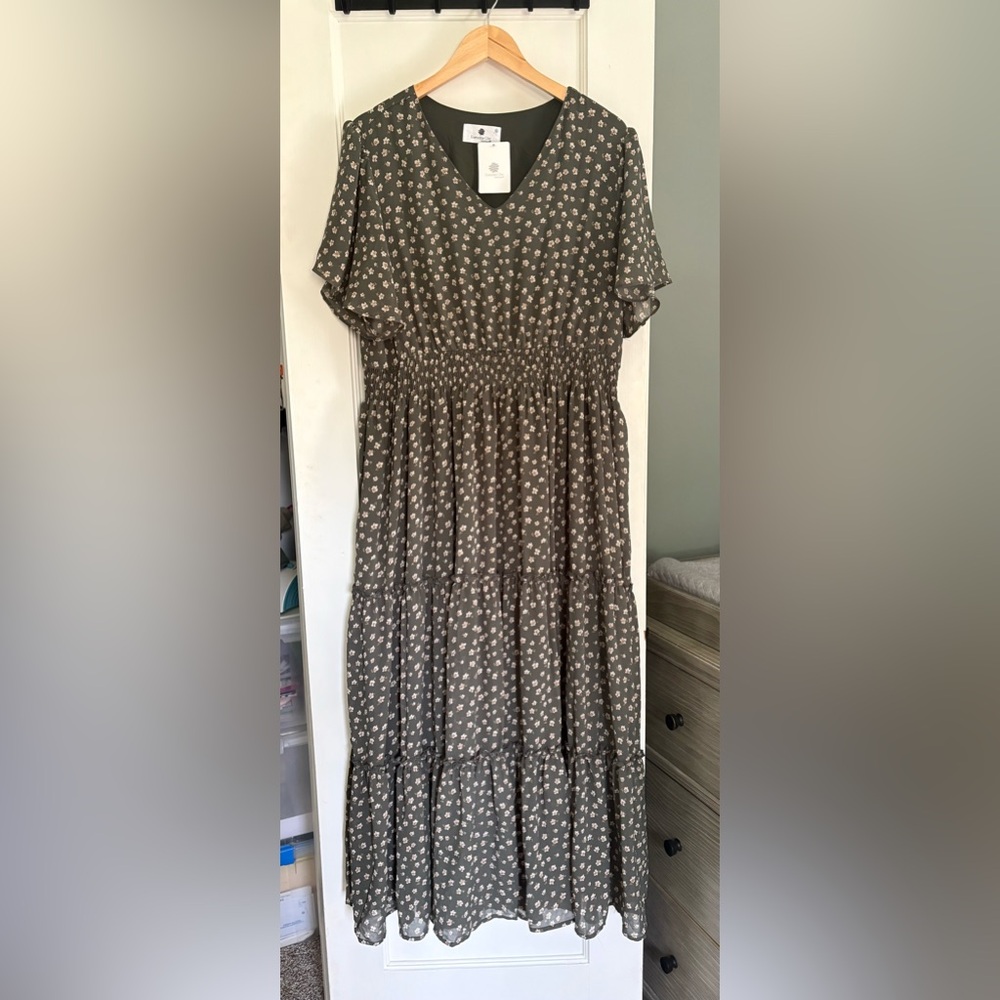 Olive Green Floral Maxi Dress